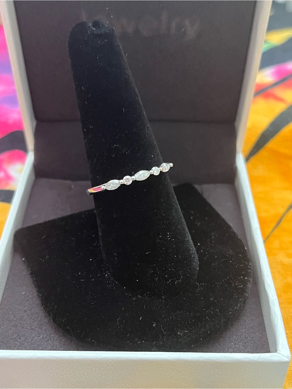 Rhodium Plated 0.28 CTW Marquise Moissanite Band Ring Size 9 NWT